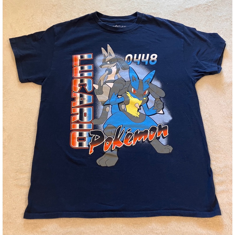 Pokemon Lucario Graphic T-Shirt Mens Size M Navy Blue Hybrid 0448 Short Sleeve